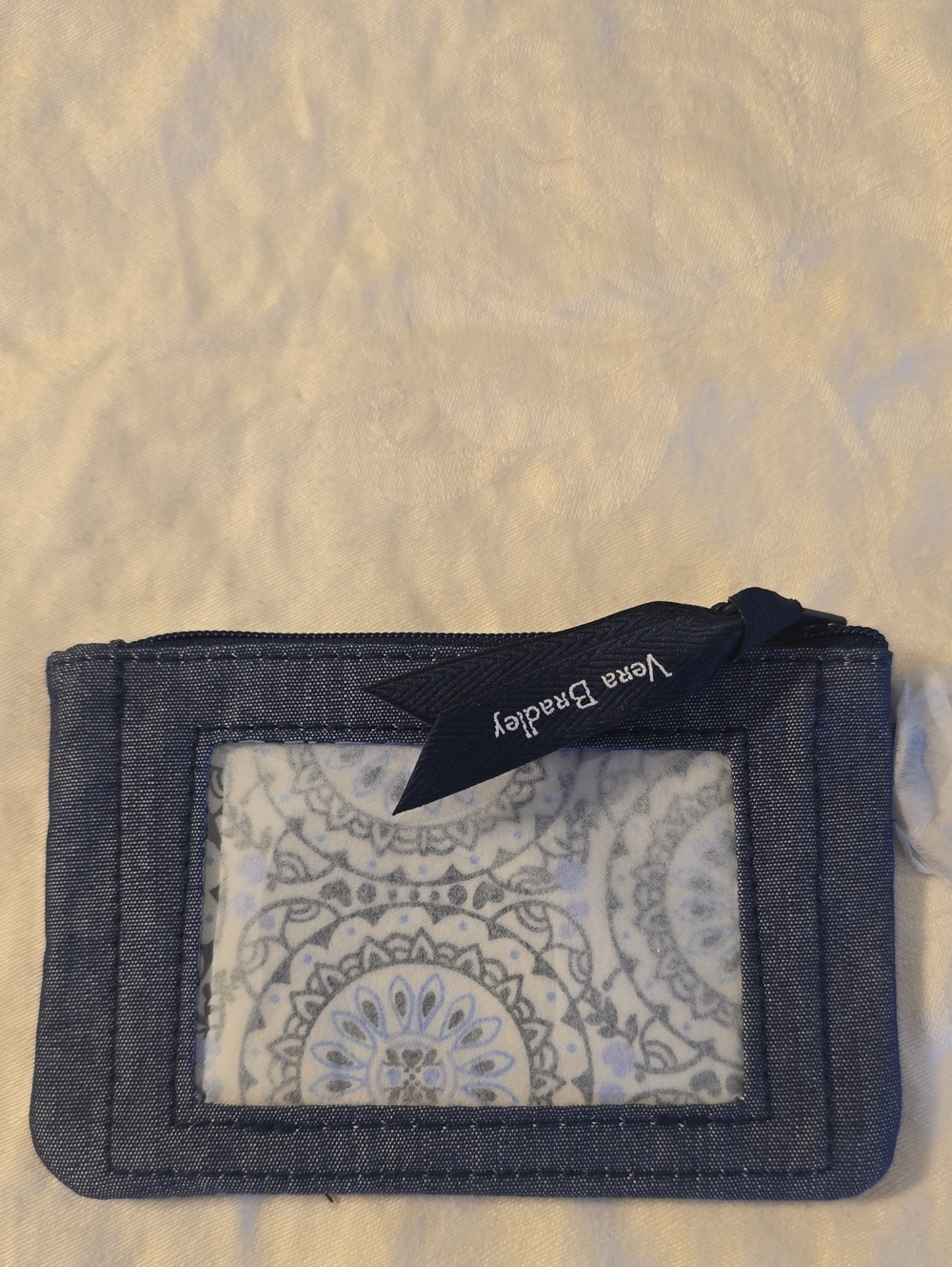 Vera Bradley Zip ID Case With Key Ring Moonlight Navy New